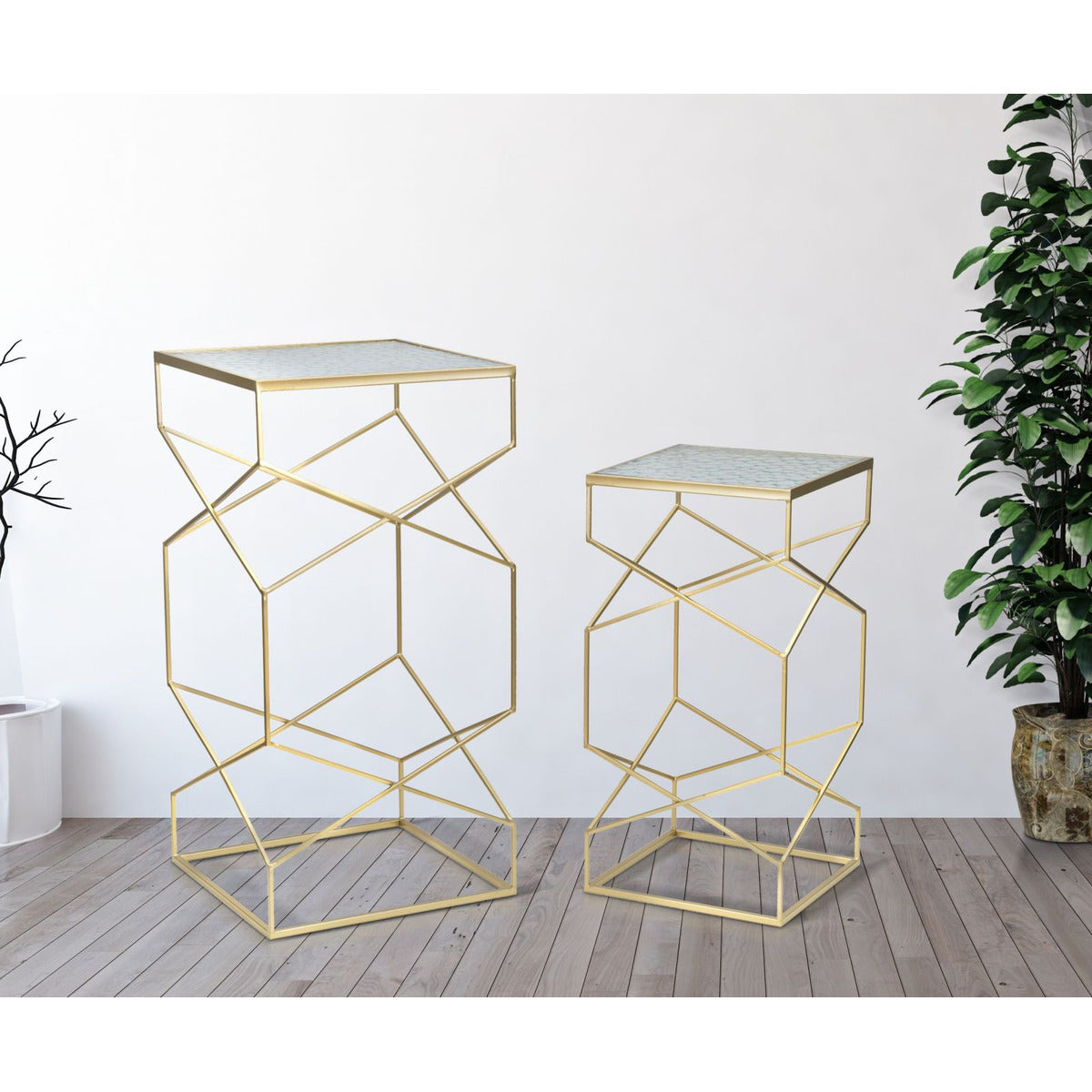 Tavolino MF595, Oro, Metallo, 50x50x100 cm, Seven Design