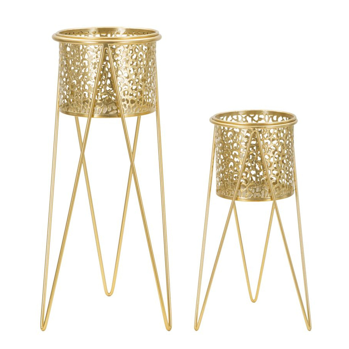 Set di 2 Vasi per Piante MF403, Oro, Metallo, 21x20x46 cm, Seven Design