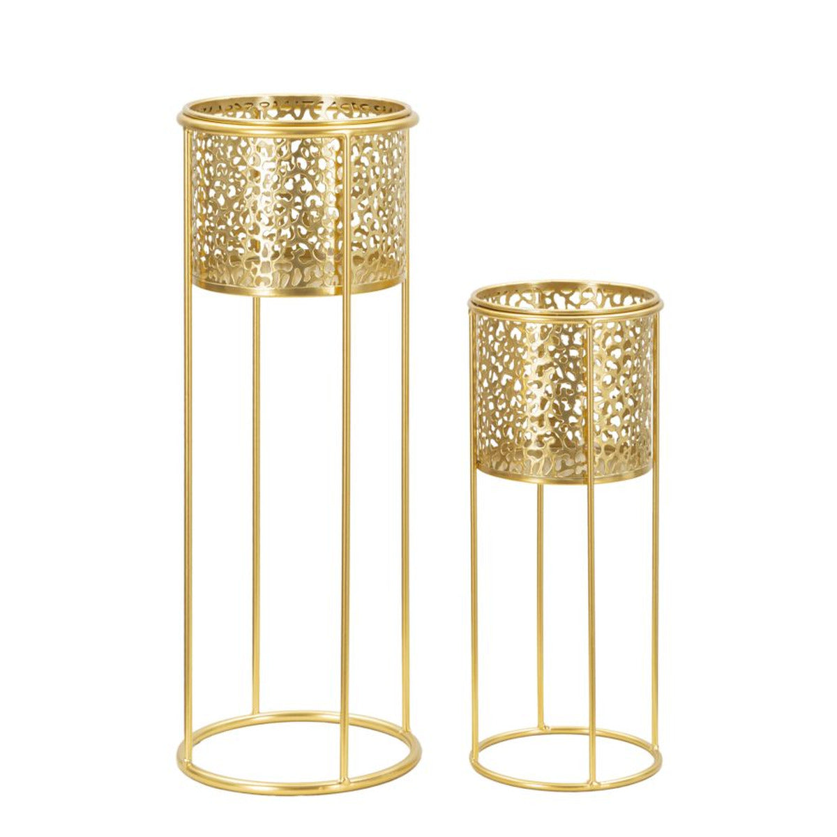 Set di 2 Vasi per Piante MF407, Oro, Metallo, 17x17x46 cm, Seven Design