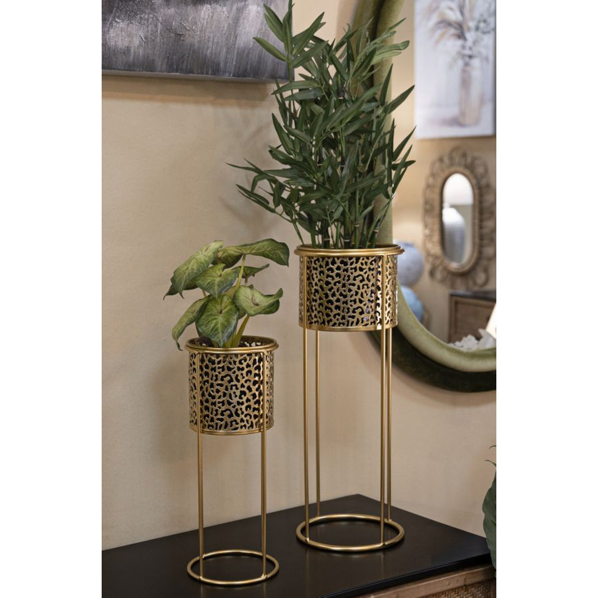 Set di 2 Vasi per Piante MF407, Oro, Metallo, 17x17x46 cm, Seven Design