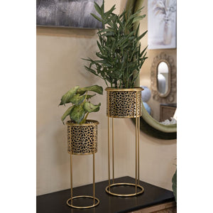Set di 2 Vasi per Piante MF407, Oro, Metallo, 17x17x46 cm, Seven Design