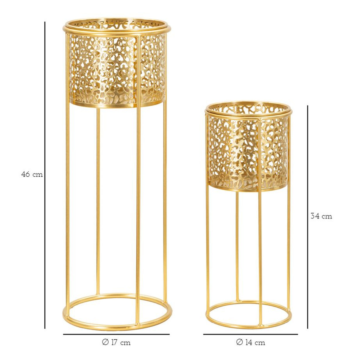 Set di 2 Vasi per Piante MF407, Oro, Metallo, 17x17x46 cm, Seven Design