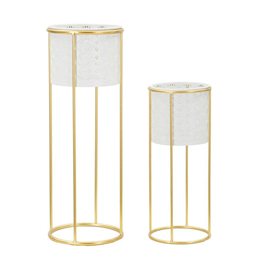 Set di 2 Vasi per Piante MF408, Bianco, Metallo, 17x17x46 cm, Seven Design