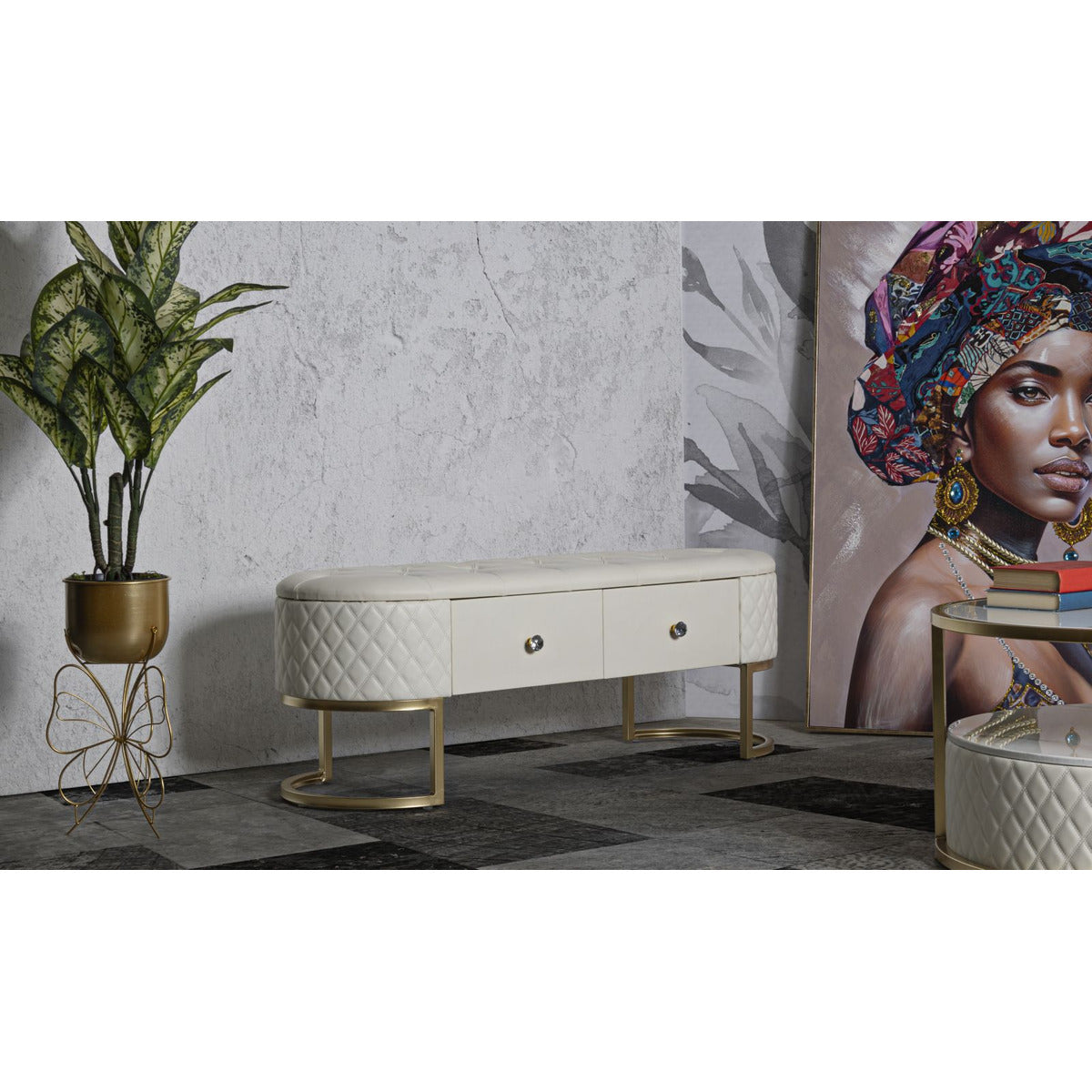 Panca con Portaoggetti MF302, Bianco, Legno, 120x40x43 cm, Seven Design