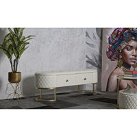 Panca con Portaoggetti MF302, Bianco, Legno, 120x40x43 cm, Seven Design