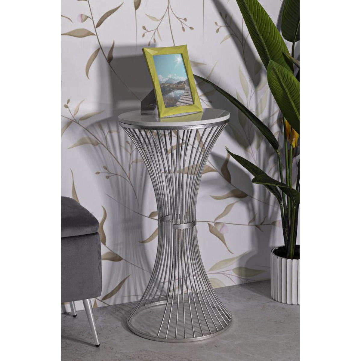 Tavolino MF582, Argento, Marmo, 40x40x79 cm, Seven Design