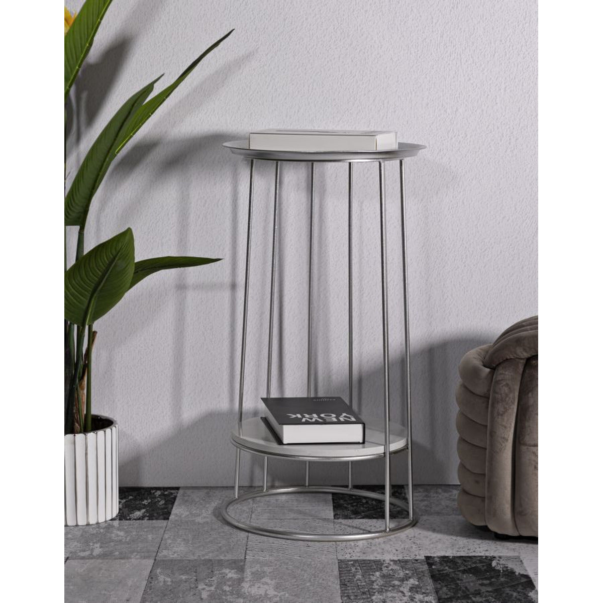 Tavolino MF583, Argento, Marmo, 40x40x76 cm, Seven Design