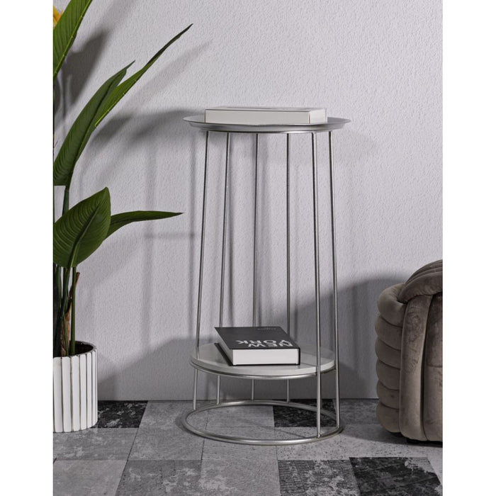 Tavolino MF583, Argento, Marmo, 40x40x76 cm, Seven Design