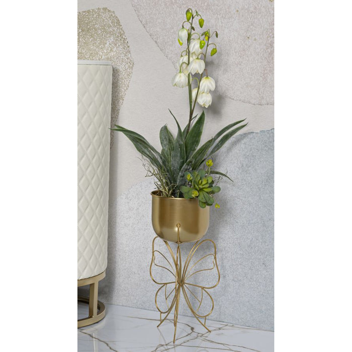 Vaso per Piante Farfalla 4, Oro, Metallo, 22x22x45 cm, Seven Design