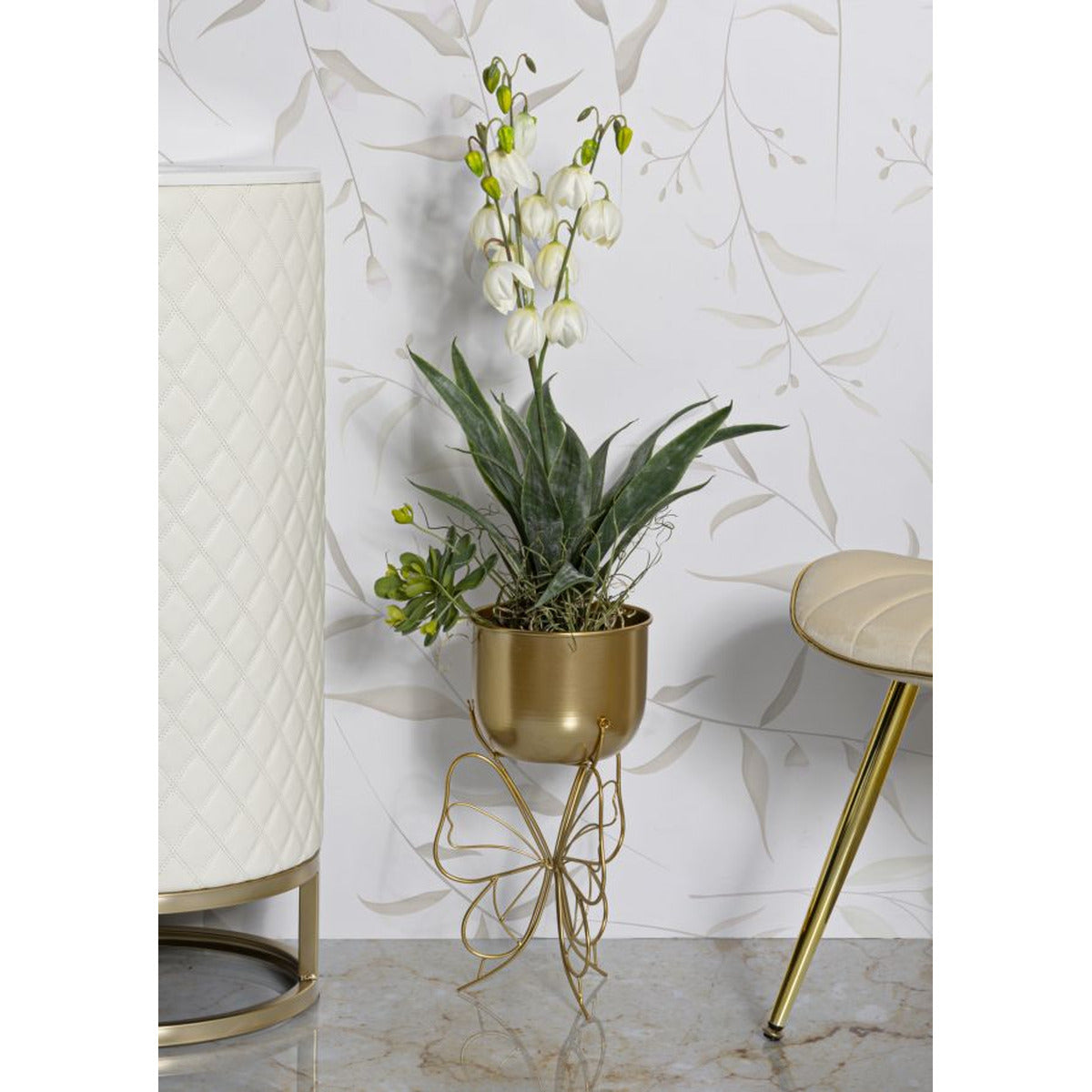 Vaso per Piante Farfalla 5, Oro, Metallo, 22x22x40 cm, Seven Design