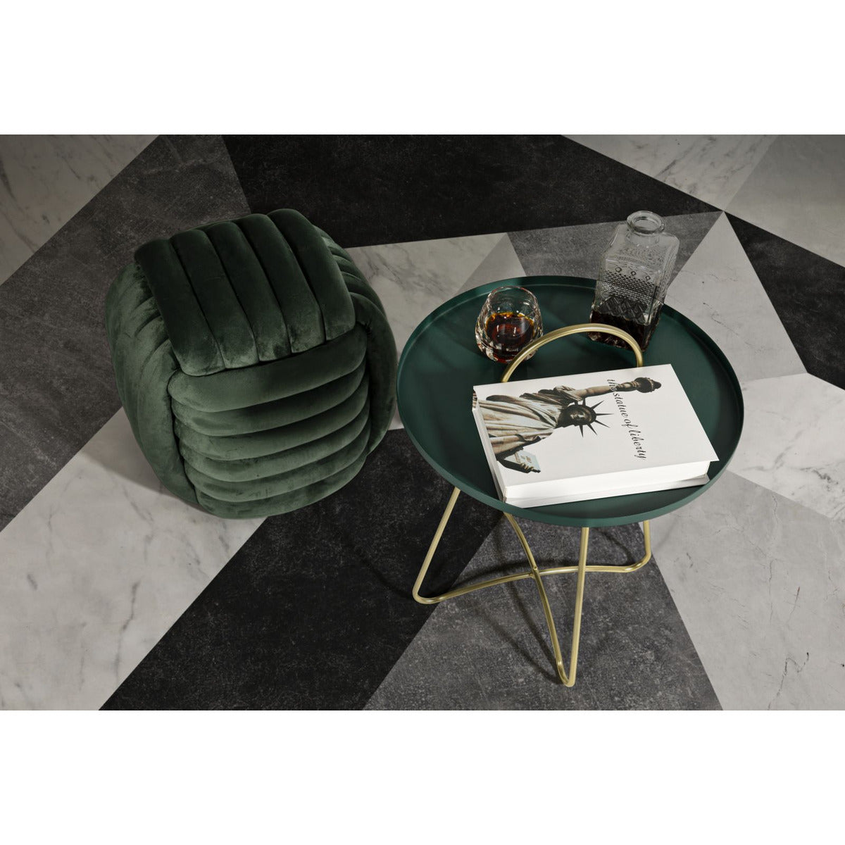 Tavolino MF525, Verde, Metallo, 45x45x59 cm, Seven Design
