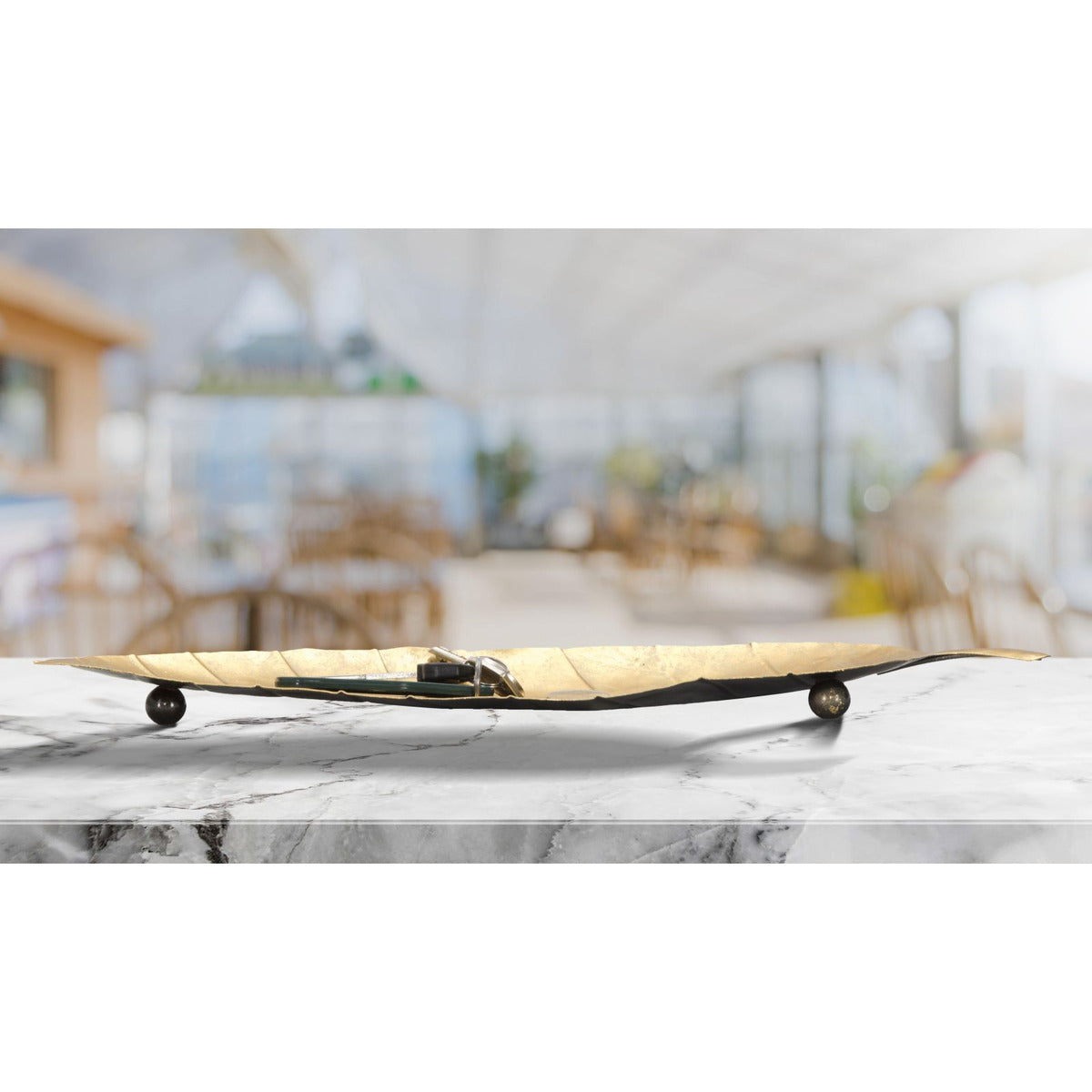 Vassoio Foglia 6, Oro, Metallo, 38x3x11 cm, Seven Design