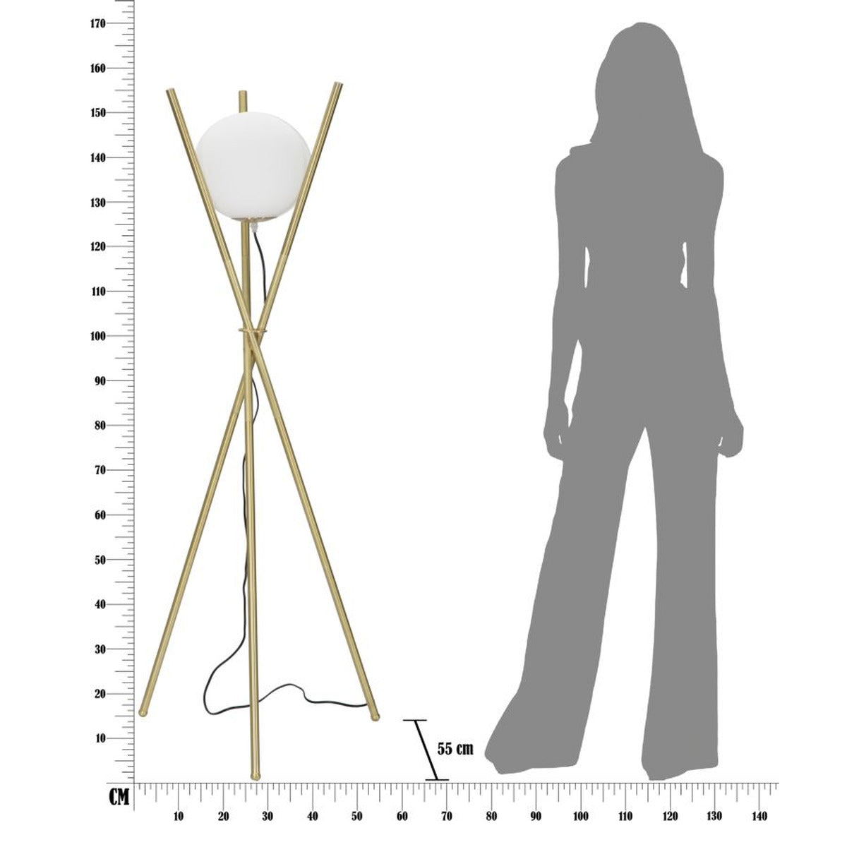 Lampada da Terra MF200, Oro, Metallo, 55x55x155 cm, Seven Design