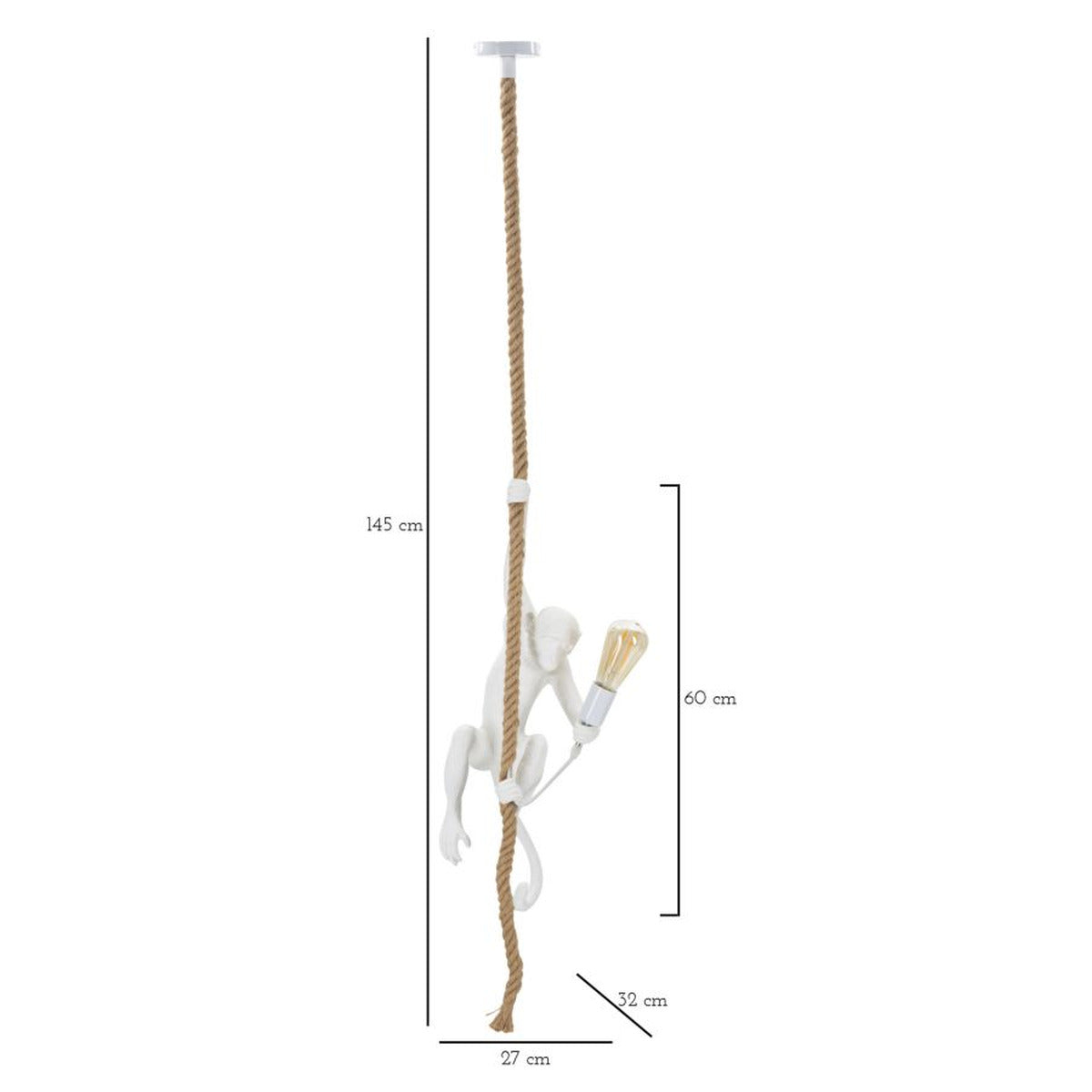Lampada a Sospensione Scimmia, Bianco, Poliresina, 27x32x60 cm, Seven Design