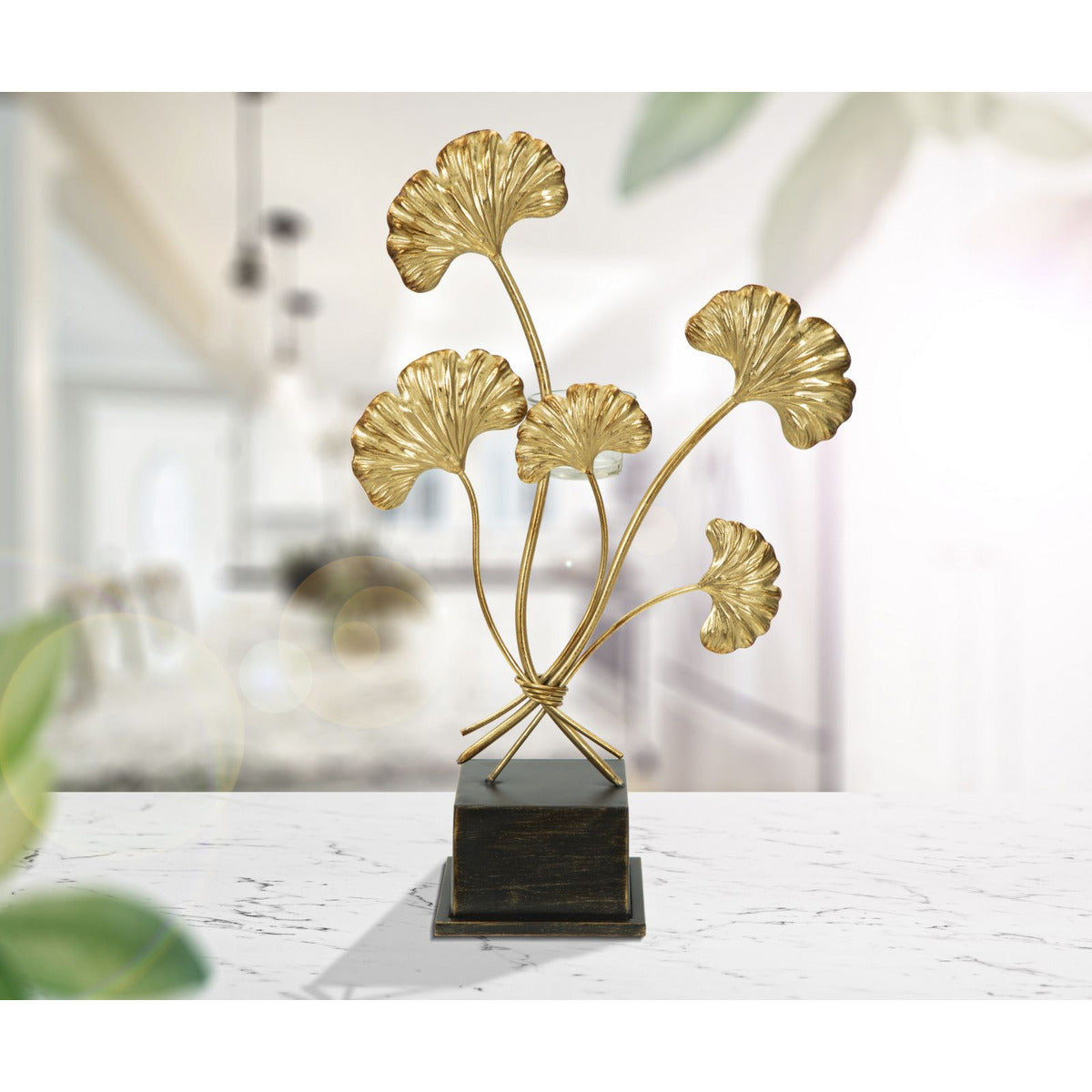 Portacandela Foglia 60, Oro, Metallo, 29x12,5x44 cm, Seven Design