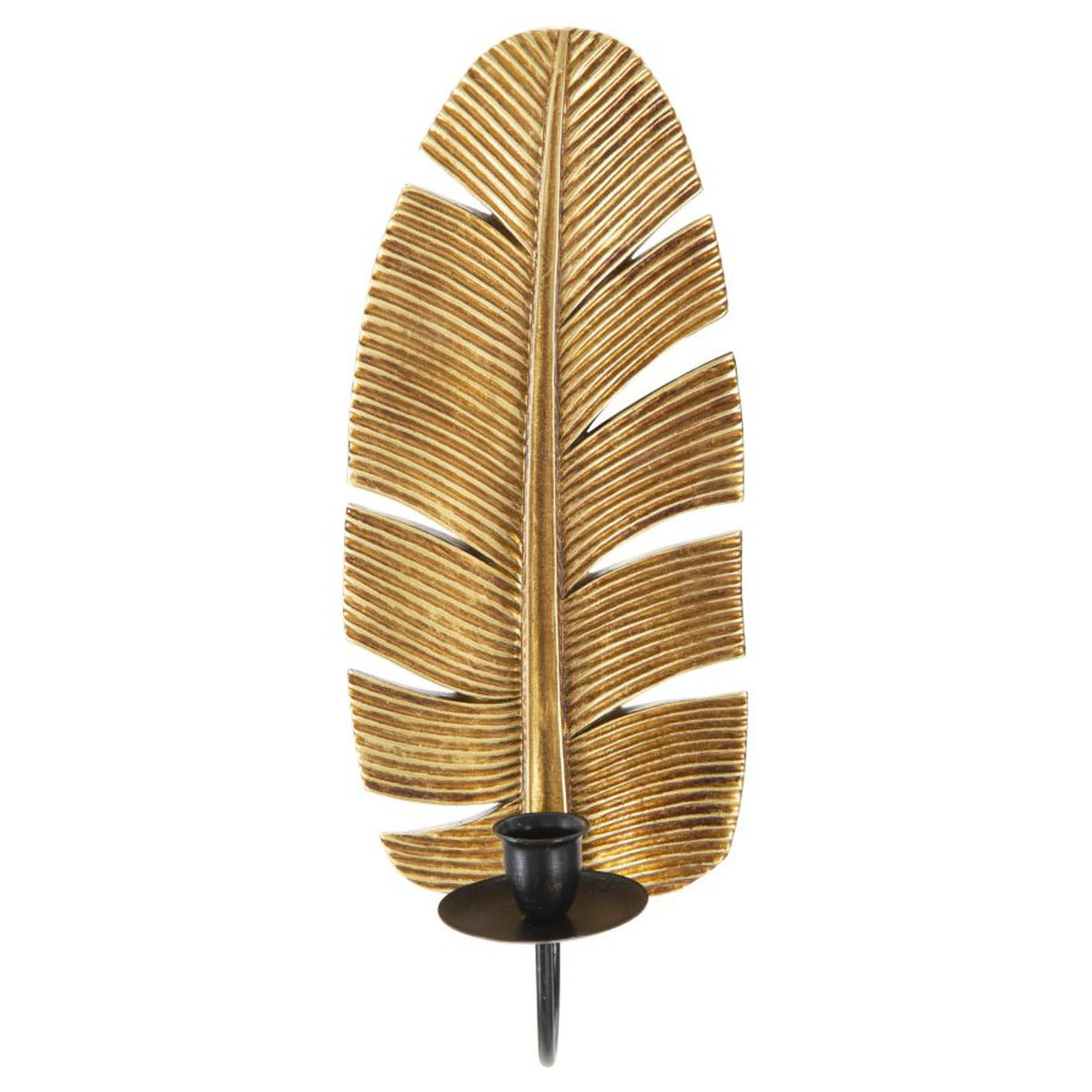 Portacandela Foglia 2, Oro, Poliresina, 12,8x8,9x31,2 cm, Seven Design