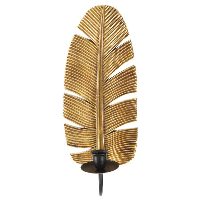 Portacandela Foglia 2, Oro, Poliresina, 12,8x8,9x31,2 cm, Seven Design