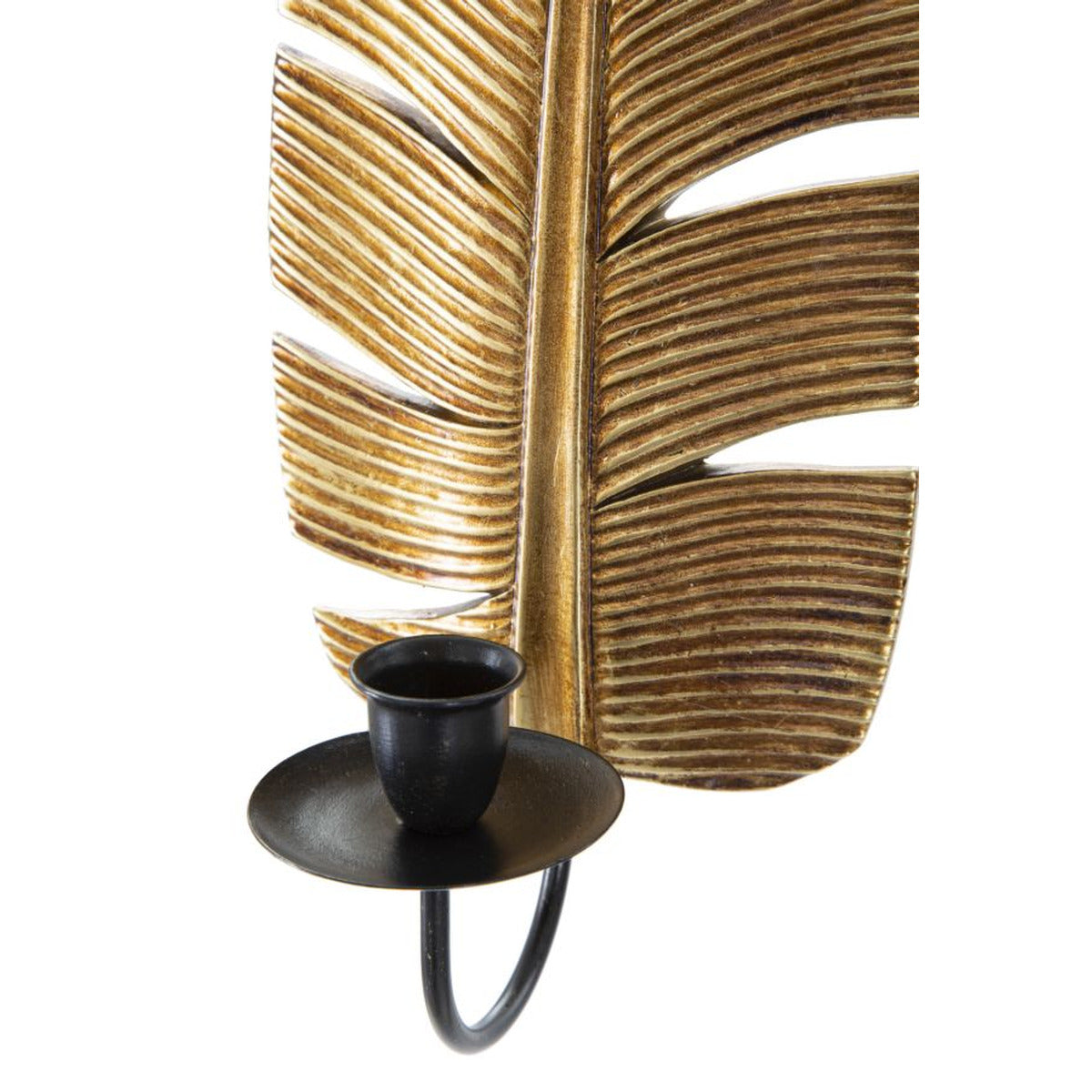 Portacandela Foglia 2, Oro, Poliresina, 12,8x8,9x31,2 cm, Seven Design