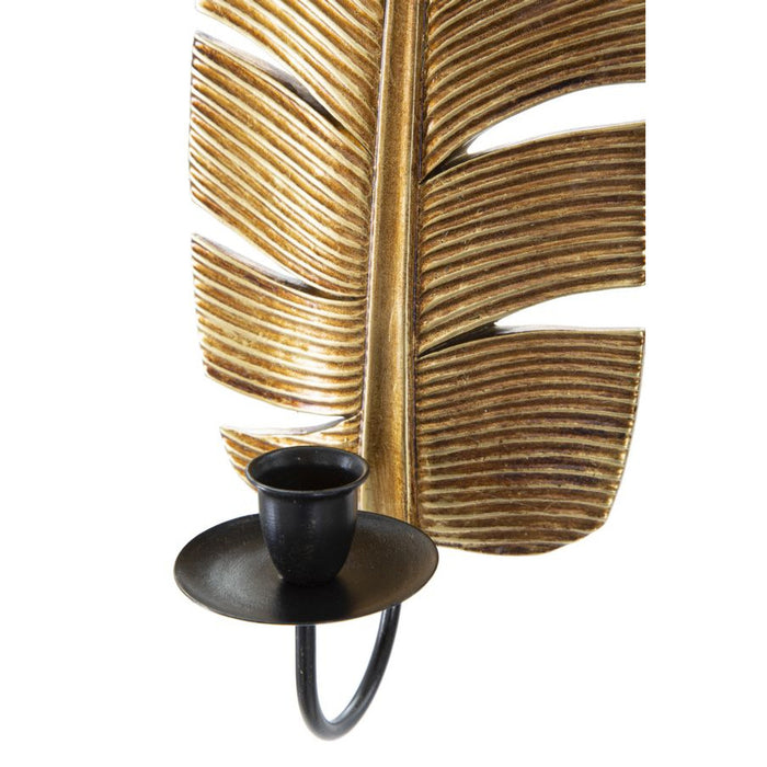 Portacandela Foglia 2, Oro, Poliresina, 12,8x8,9x31,2 cm, Seven Design