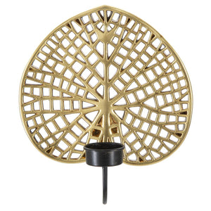 Portacandela Foglia 3, Oro, Poliresina, 20x8x22,2 cm, Seven Design