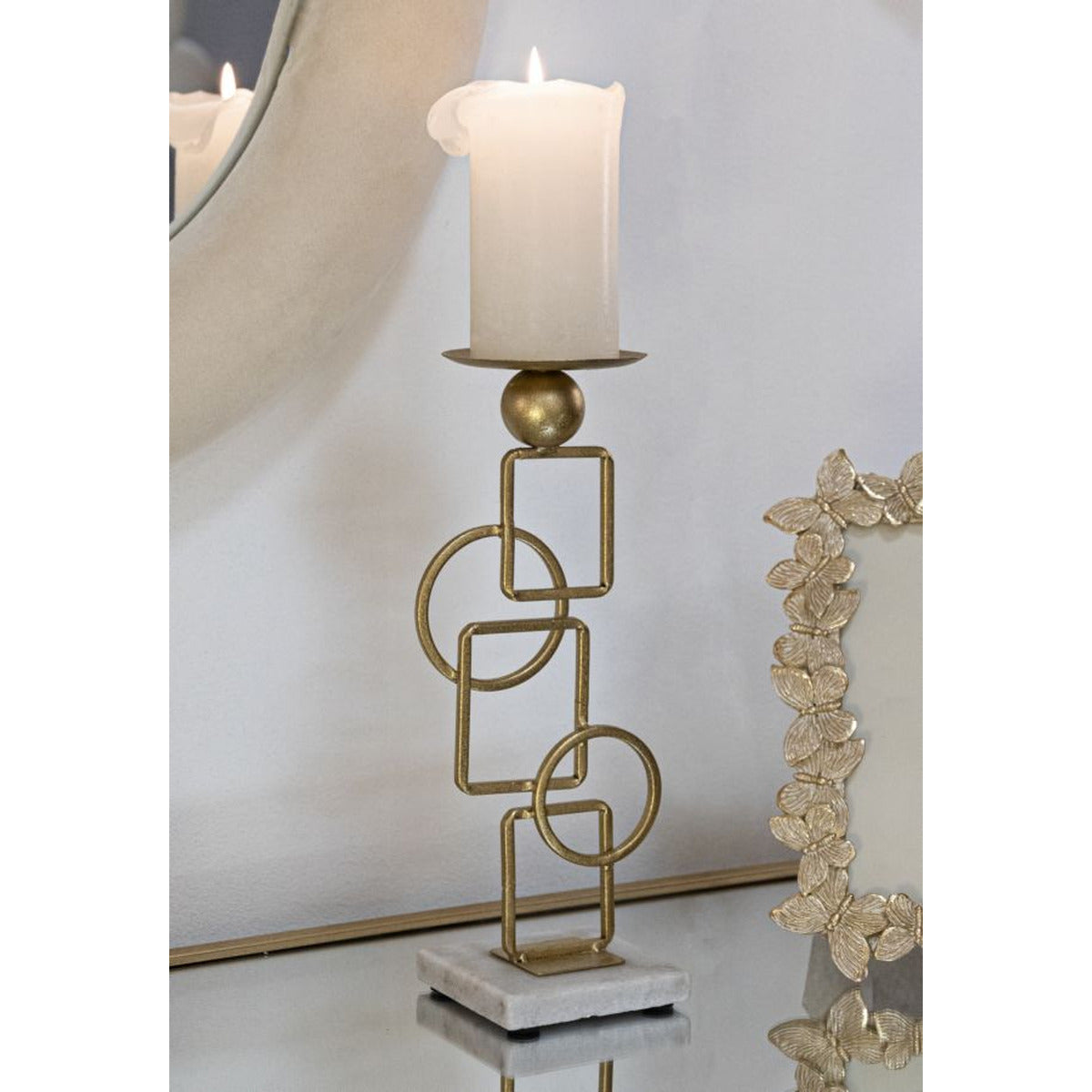 Portacandela MF343, Oro, Marmo, 13x10x31,5 cm, Seven Design