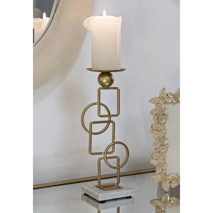 Portacandela MF343, Oro, Marmo, 13x10x31,5 cm, Seven Design