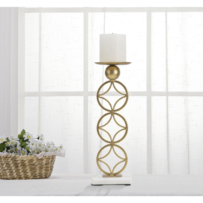 Portacandela MF344, Oro, Marmo, 10x10x32 cm, Seven Design