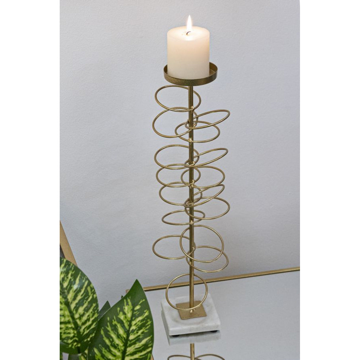 Portacandela MF340, Oro, Marmo, 14x13x50,5 cm, Seven Design