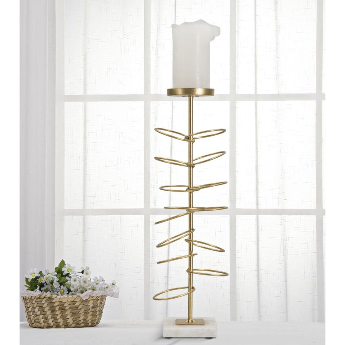 Portacandela MF341, Oro, Marmo, 14x13x46 cm, Seven Design