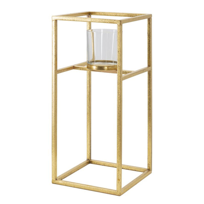 Portacandela MF347, Oro, Metallo, 15x15x35 cm, Seven Design