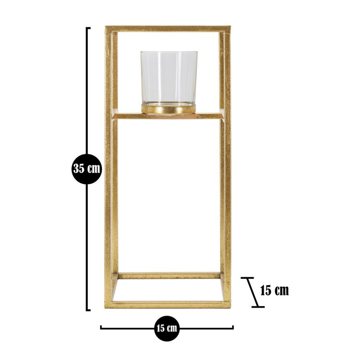 Portacandela MF347, Oro, Metallo, 15x15x35 cm, Seven Design