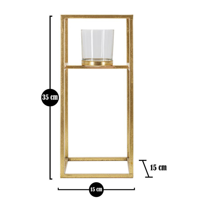 Portacandela MF347, Oro, Metallo, 15x15x35 cm, Seven Design