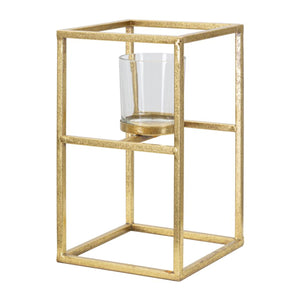 Portacandela MF348, Oro, Metallo, 15x15x25 cm, Seven Design