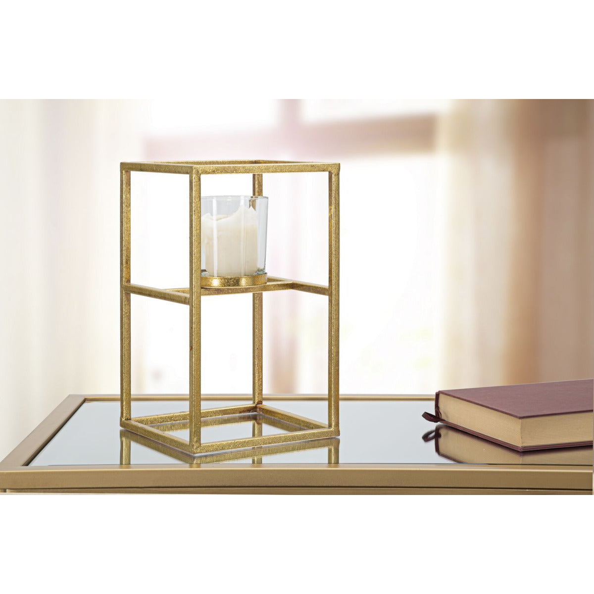 Portacandela MF348, Oro, Metallo, 15x15x25 cm, Seven Design
