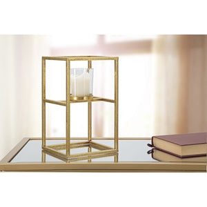 Portacandela MF348, Oro, Metallo, 15x15x25 cm, Seven Design