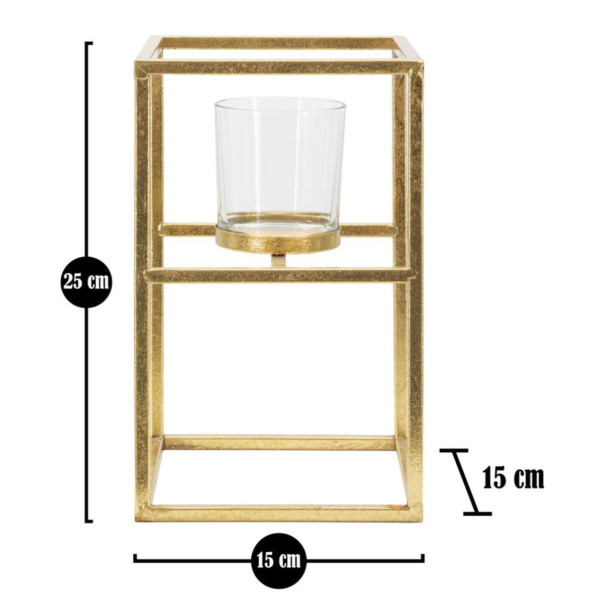 Portacandela MF348, Oro, Metallo, 15x15x25 cm, Seven Design