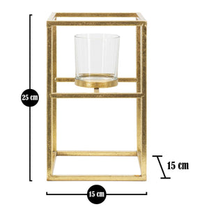 Portacandela MF348, Oro, Metallo, 15x15x25 cm, Seven Design