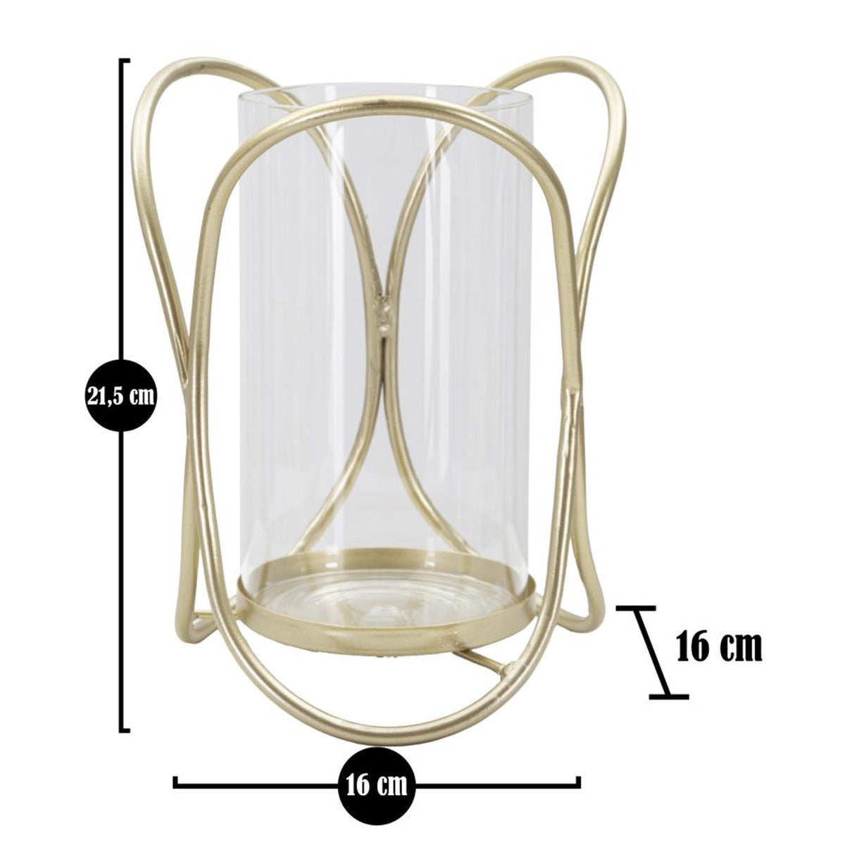 Portacandela MF350, Oro, Metallo, 16x16x21,5 cm, Seven Design