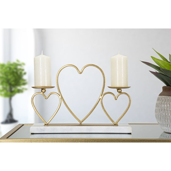 Portacandela MF338, Oro, Marmo, 30x9x20 cm, Seven Design