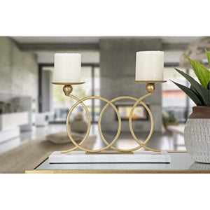 Portacandela MF339, Oro, Marmo, 30x9x20 cm, Seven Design