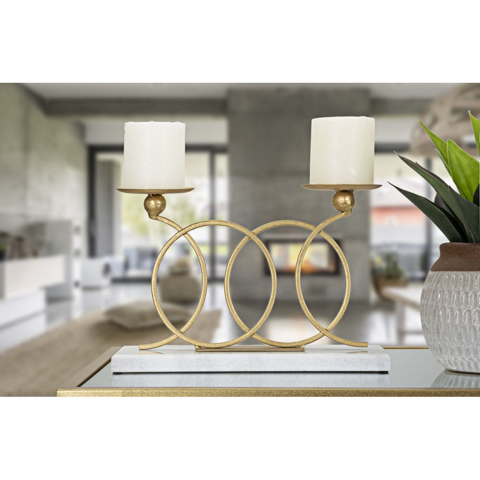 Portacandela MF339, Oro, Marmo, 30x9x20 cm, Seven Design