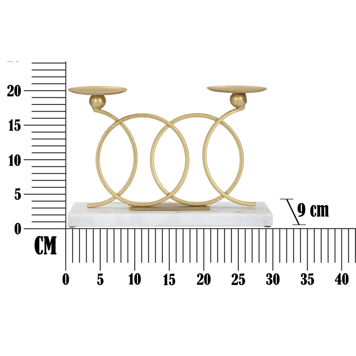 Portacandela MF339, Oro, Marmo, 30x9x20 cm, Seven Design