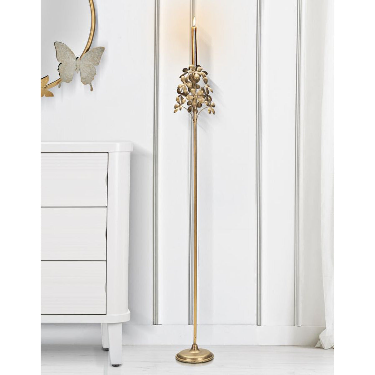 Portacandela MF335, Oro, Metallo, 17x17x118 cm, Seven Design