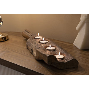 Portacandela Natura 5, Marrone, Legno, 51x14x6 cm, Seven Design