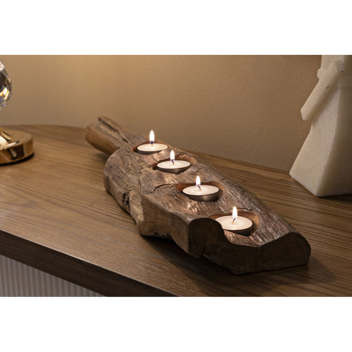 Portacandela Natura 5, Marrone, Legno, 51x14x6 cm, Seven Design