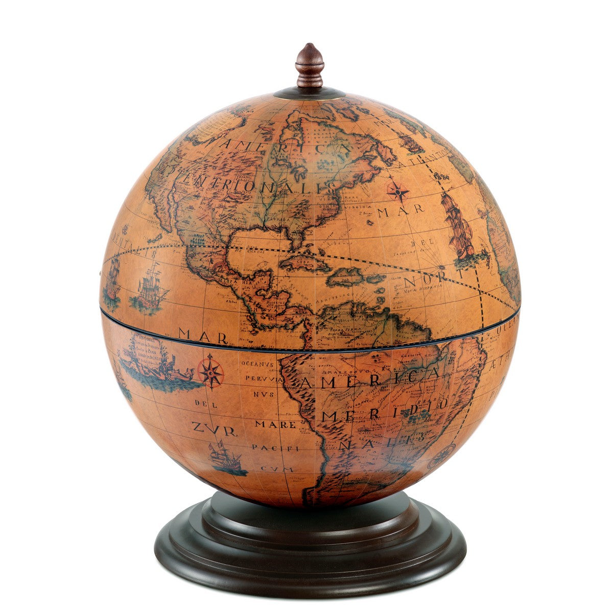 Mobile Bar Mappamondo Nettuno, Marrone, Legno, 40x40x50 cm, Zoffoli