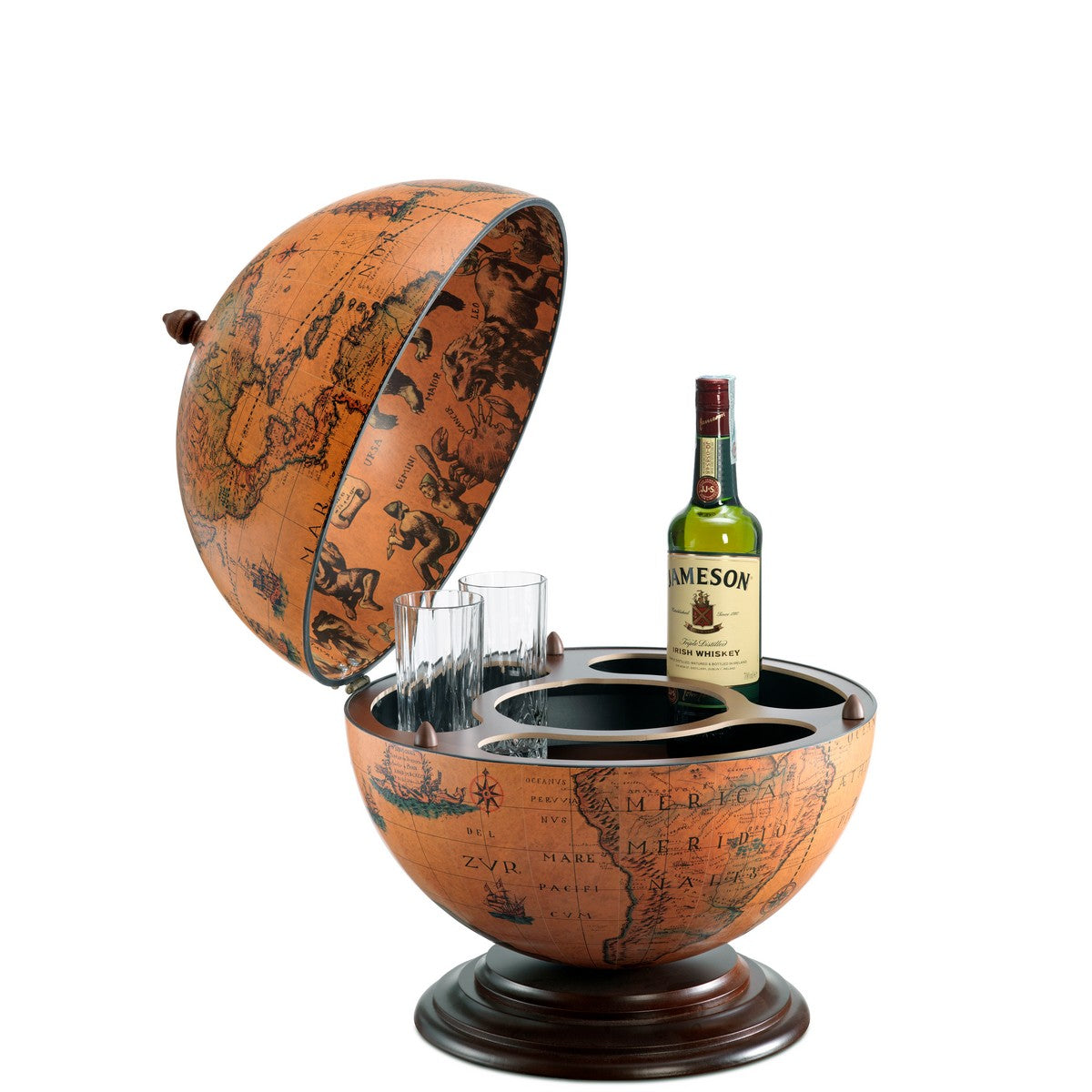 Mobile Bar Mappamondo Nettuno, Marrone, Legno, 40x40x50 cm, Zoffoli