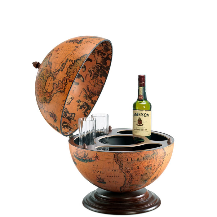 Mobile Bar Mappamondo Nettuno, Marrone, Legno, 40x40x50 cm, Zoffoli