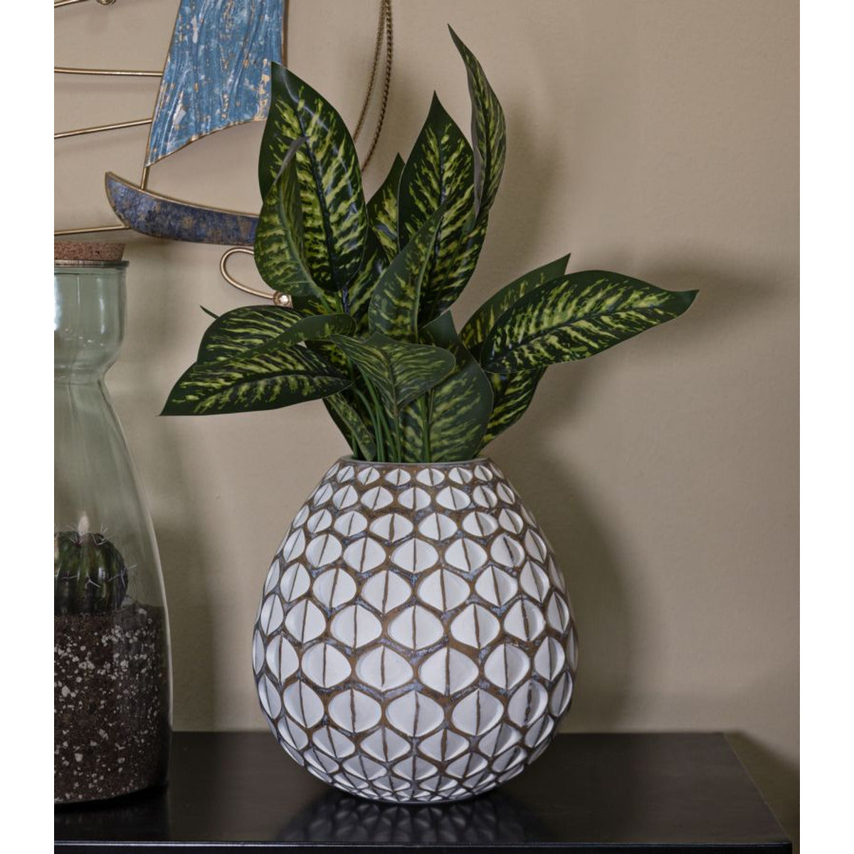 Vaso Decorativo Istanbul, Bianco, Poliresina, 27x27x27 cm, Seven Design