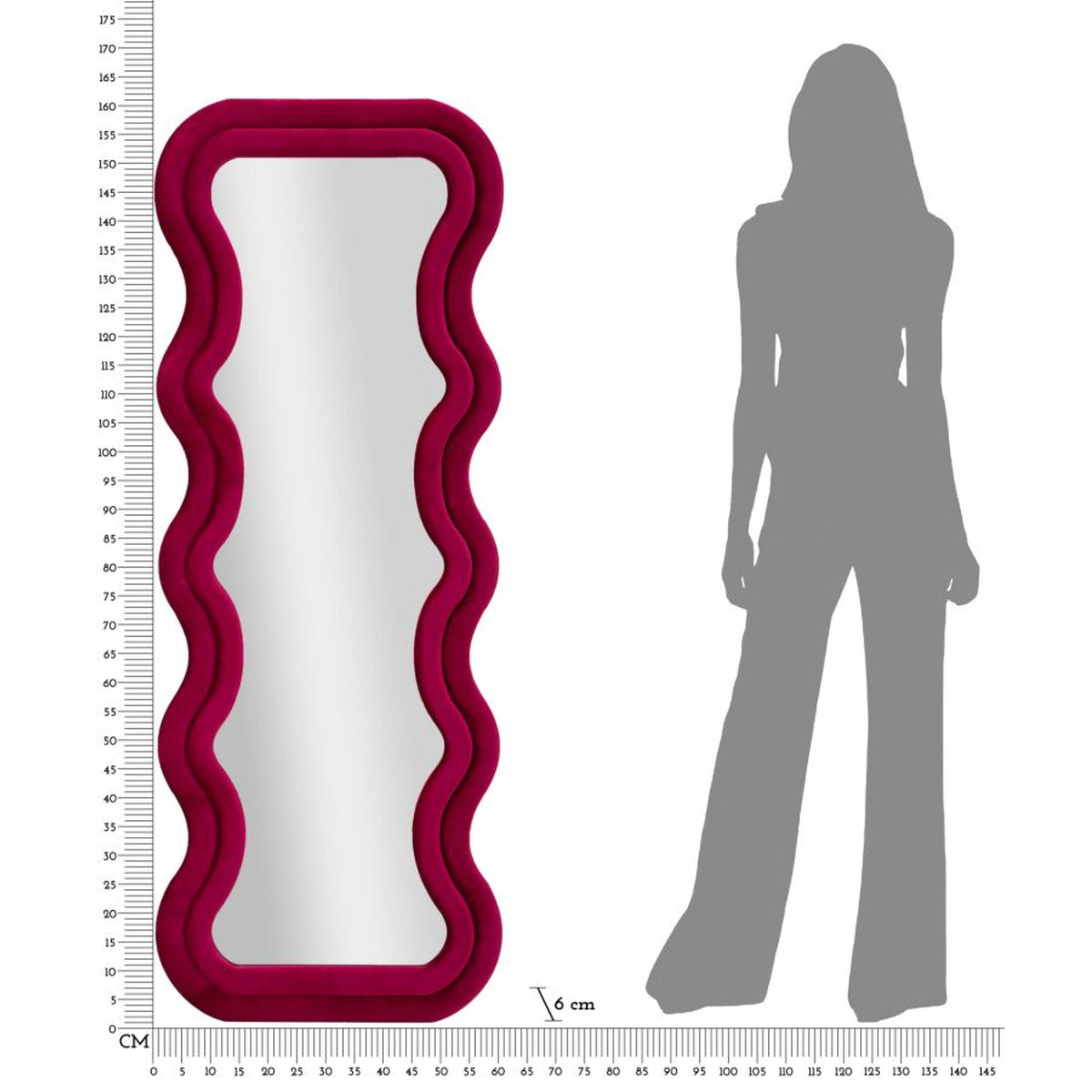 Specchio con Cornice Curve, Rosa, MDF, 160x60x6 cm, Seven Design